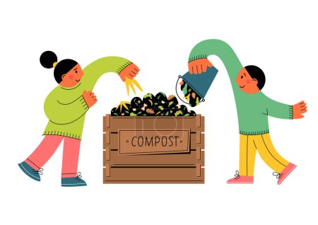 Illustration for Composting. Children making compost - Royalty Free Image