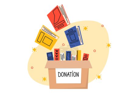 Ilustración de Donación de libros. Caja de donaciones llena de libros. - Imagen libre de derechos