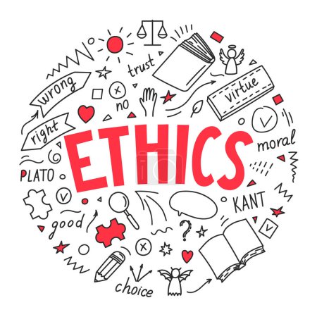 Illustration for Ethics. Moral hand drawn doodles and lettering. - Royalty Free Image