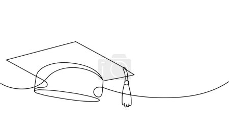 Illustration for Graduation hat. Continuous line drawing. - Royalty Free Image