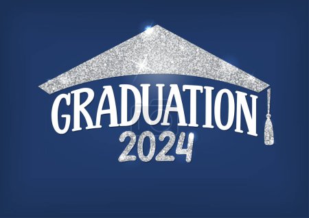 Ilustración de Graduación 2024. Letras brillantes en forma de gorra académica. - Imagen libre de derechos