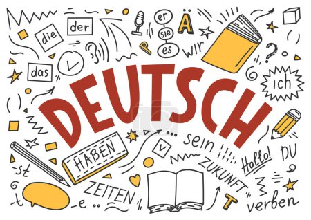 Illustration for Deutsch. German language hand drawn doodles and lettering. - Royalty Free Image