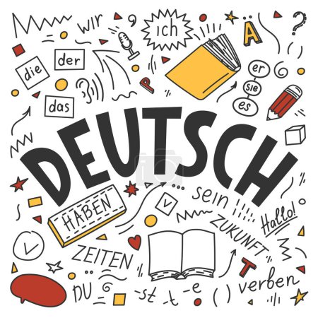 Illustration for Deutsch. German language hand drawn doodles and lettering. - Royalty Free Image