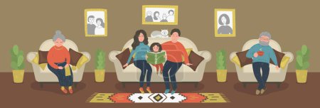 Illustration for Whole family together in living room. - Royalty Free Image