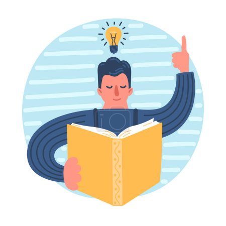 Illustration for Man reading book with light bulb. - Royalty Free Image
