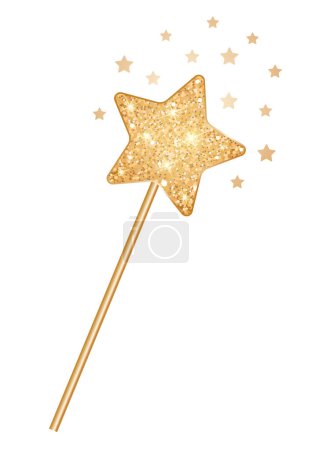Golden magic wand with sparks and stars 