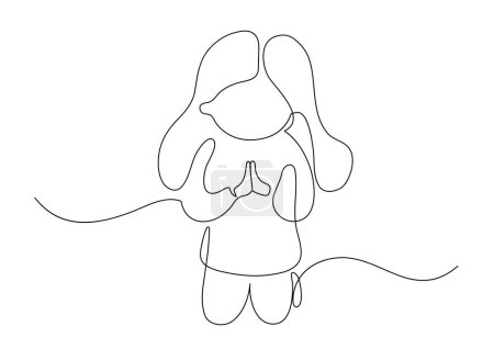 Praying child. Continuous line drawing.
