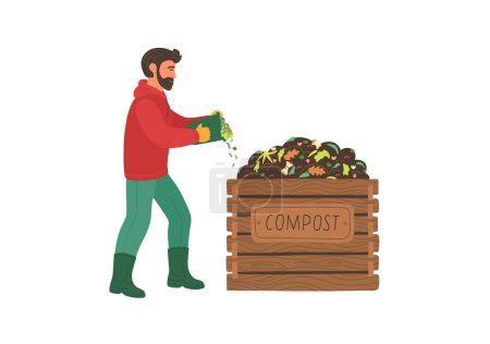 Compostaje. Hombre haciendo compost. Concepto de reciclaje.