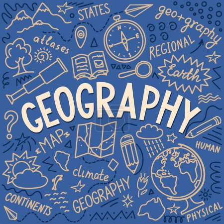 Photo for Geography. hand drawn lettering "geography" with educational doodle. School subject or scientifically project. - Royalty Free Image