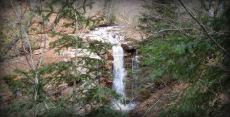 waterfall in the forest, nature background on the GR12 mountain crossing of the Pyrenees