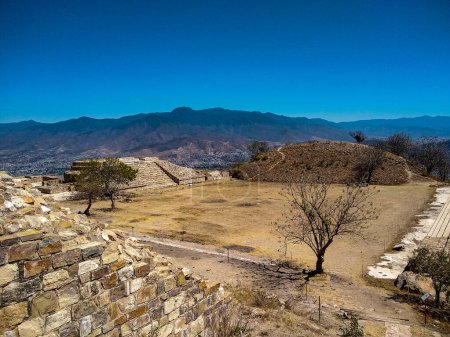 Overlooking plaza "A" at the Archeological site of Atzompa, Oaxaca, Mexico. Atzompa is part of the Unesco Heritage Site of the greater Monte Alban Civilization.