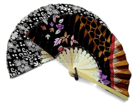 Photo for Kipas Tangan Motif Batik or hand fan Batik made of bamboo and batik fabric. hand fan patterned batik isolated on white background. Hand fan from Bali Indonesia - Royalty Free Image
