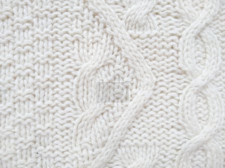 Photo for Knitted clothes from wool yarn. Background of wool yarn for yarn frame. White knitting yarn for handicrafts background - Royalty Free Image