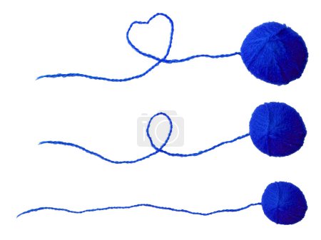 Photo for Background of wool yarn, knitted yarn, can also be used as a yarn frame. Blue knitting yarn for handicrafts isolated on white background - Royalty Free Image
