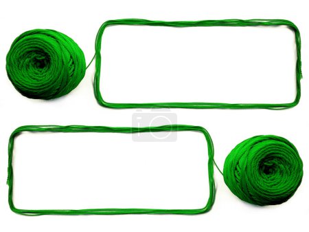 Photo for Background of wool yarn, knitted yarn, can also be used as a yarn frame. Green knitting yarn for handicrafts isolated on white background - Royalty Free Image