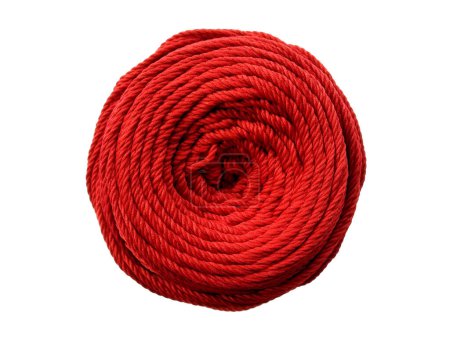 Foto de Fondo de hilo de lana, hilo de punto, también se puede utilizar como un marco de hilo. Hilados de punto rojo para artesanías aislados sobre fondo blanco - Imagen libre de derechos