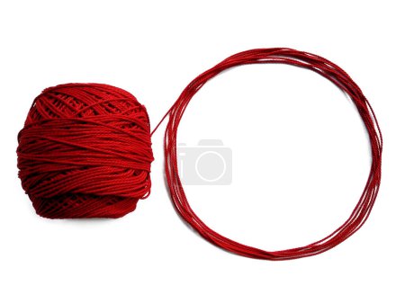 Photo for Background of wool yarn, knitted yarn, can also be used as a yarn frame. Red knitting yarn for handicrafts isolated on white background - Royalty Free Image