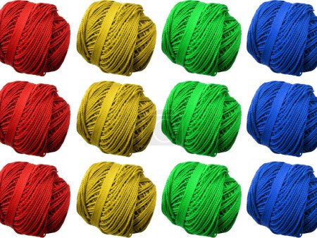Photo for Background of wool yarn, knitted yarn, can also be used as a yarn frame. Knitting yarn for handicrafts isolated on white background - Royalty Free Image