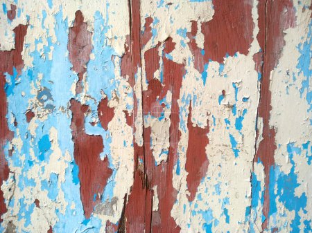 Téléchargez les photos : Sale et vieux fond de texture de mur en bois. Murs en bois avec peinture pelante. Texture murale en bois peut être utilisé comme cadre mural et fond mural - en image libre de droit