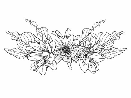 Dibujo de arte de línea de flor de belleza, Flores de arte de línea dibujada a mano