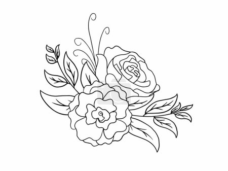 Linienkunst Zeichnung der Schönheit Blume, Handgezeichnete Linie Kunst Blumen