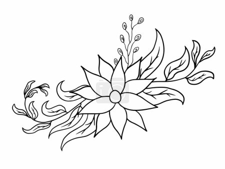 Linienkunst Zeichnung der Schönheit Blume, Handgezeichnete Linie Kunst Blumen