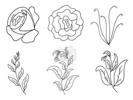 Téléchargez les illustrations : Dessin d'art de ligne de fleur de beauté, fleurs d'art de ligne dessinée à la main - en licence libre de droit