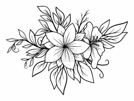 Téléchargez les illustrations : Fleur botanique abstraite ligne art, dessin à la main des fleurs d'art, vecteur fleur feuille et branches illustration - en licence libre de droit
