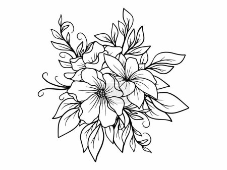 Illustration for Flower botanical abstract line art, hand drawn line art flowers, vector flower leaf and branches illustration - Royalty Free Image