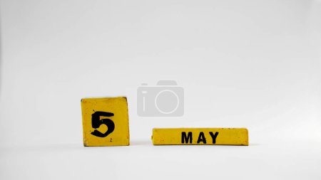 MAY 5 Wooden calendar. International Midwives Day. White background with space for your text