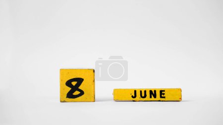 JUNE 8 Wooden calendar. World Oceans Day. White background with space for your text