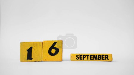 SEPTEMBER 16 Wooden calendar. International Day for the Preservation of the Ozone Layer. White background with space for your text