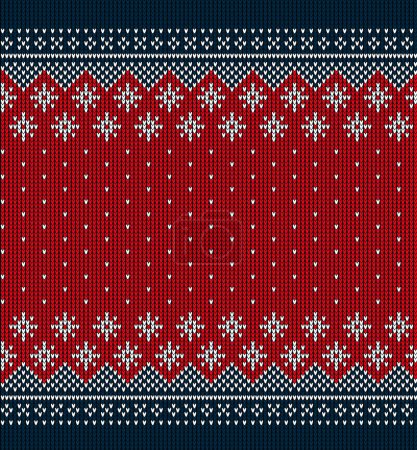 Illustration for Ugly sweater at Buffalo Plaid Merry Christmas and Happy New Year greeting card frame border . illustration knitted background seamless pattern with folk style scandinavian ornaments. Eps 10 - Royalty Free Image