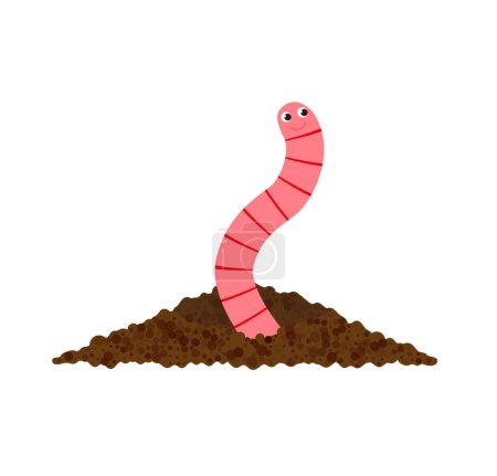 Garden organic fertilizer with worms. Ready compost pile with sprout. Recycling organic waste. Sustainable living concept. Hand drawn vector illustration. eps 10