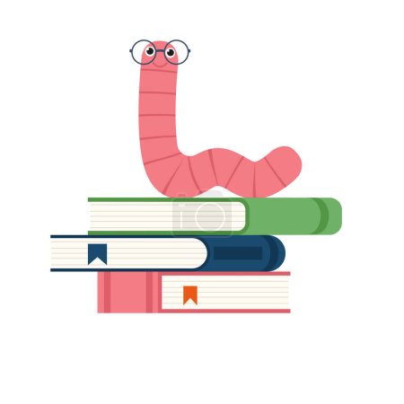 Ilustración de Una linda oruga ratón de biblioteca lindo personaje de dibujos animados mascota de educación usando sombrero de graduación y gafas de lectura de un libro eps 10 - Imagen libre de derechos