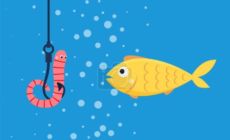 Téléchargez les illustrations : Pêche poissons sous-marins regardant un ver accroché à un crochet Eps 10 - en licence libre de droit