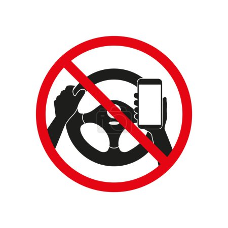 Téléchargez les illustrations : Pas de conduite et téléphone en utilisant le signe vectoriel isolé sur fond blanc Eps 10 - en licence libre de droit