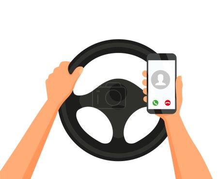 Illustration for Using mobile phone while driving vector illustration Eps 10 - Royalty Free Image
