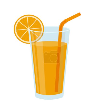 Vector de vidrio con zumo de naranja con paja de beber naranja aislado en blanco. EPS 10