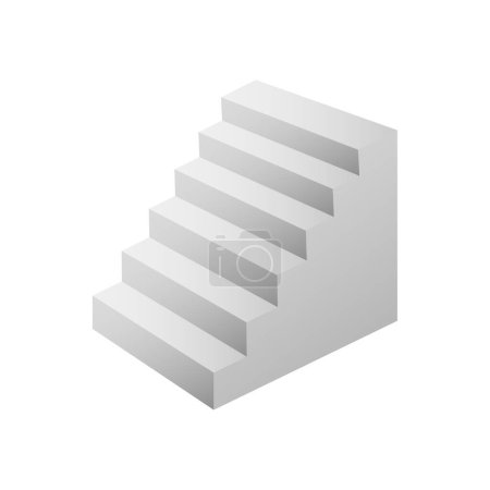 Téléchargez les illustrations : White stairs, 3d interior staircases isolated on white. Vector steps collection. Staircase for interior illustration isolated on white background. EPS 10 - en licence libre de droit