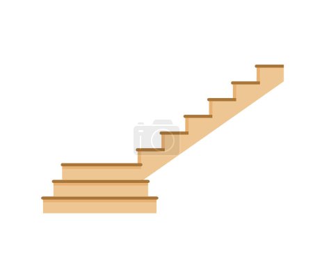 Ilustración de Escaleras de madera y piedra aisladas de dibujos animados, escalera de madera y escalera. Escaleras modernas sin barandillas, peldaños decorativos de madera y bandas de roca, objetos interiores de casas y castillos - Imagen libre de derechos