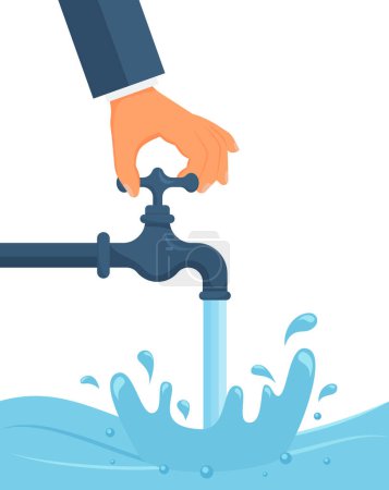 Téléchargez les illustrations : Water tap with a drop of pure water, logo, icon. Vector illustration eps 10 - en licence libre de droit