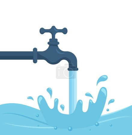Ilustración de Water tap with a drop of pure water, logo, icon. Vector illustration - Imagen libre de derechos