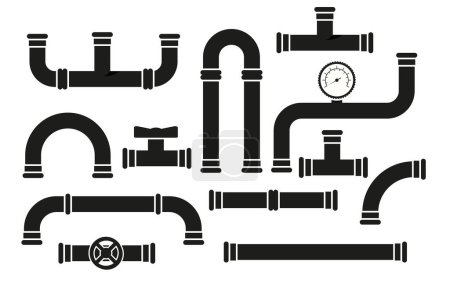 Téléchargez les illustrations : Raccords de tuyauterie icônes vectorielles ensemble. Industrie des tubes, pipeline de construction, système de drainage, illustration vectorielle. SPE 10 - en licence libre de droit