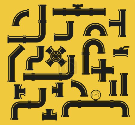 Illustration for Pipe fittings vector icons set. Tube industry, construction pipeline, drain system, vector illustration. Eps 10 - Royalty Free Image
