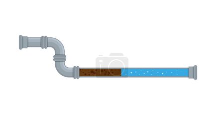 Ilustración de A vector stock illustration with clogged pipe and trash inside isolated on a white background. The sectional pipe is blocked, water sludge. A flat stock illustration as a concept of plumbing problems eps 10 - Imagen libre de derechos