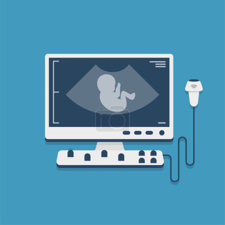 Ilustración de Ultrasound scan machine. Hospital examination room equipment isolated on white background ps 10 - Imagen libre de derechos