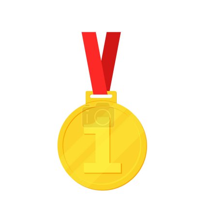Téléchargez les illustrations : Or, médailles avec ruban plat vecteur icônes pour les applications sportives et les sites Web. - en licence libre de droit