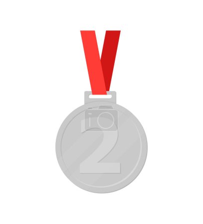 Téléchargez les illustrations : Médailles d'argent avec ruban rouge vecteur plat icônes pour les applications sportives et les sites Web - en licence libre de droit