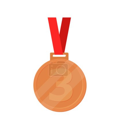 Téléchargez les illustrations : Médailles de bronze avec ruban rouge vecteur plat icônes pour les applications sportives et les sites Web - en licence libre de droit